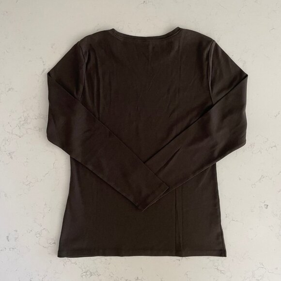 Ann Taylor Casual Pull On Lg Slv Crew Neck 100% Cotton Top Chocolate Brown Sz L - Picture 5 of 9